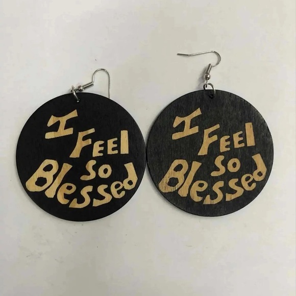 Brown and Tan 'I Feel So Blessed' Earrings - Picture 1 of 1